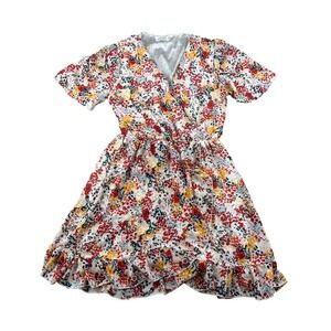 Amelia Mini Dress Women XS‎ Multi Color Floral Faux Wrap Flutter Sleeve Boho